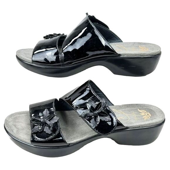 Dansko Sandals Eu 40 Black Donna Patent Leather Slip On Adjustable Double Strap - Picture 5 of 14